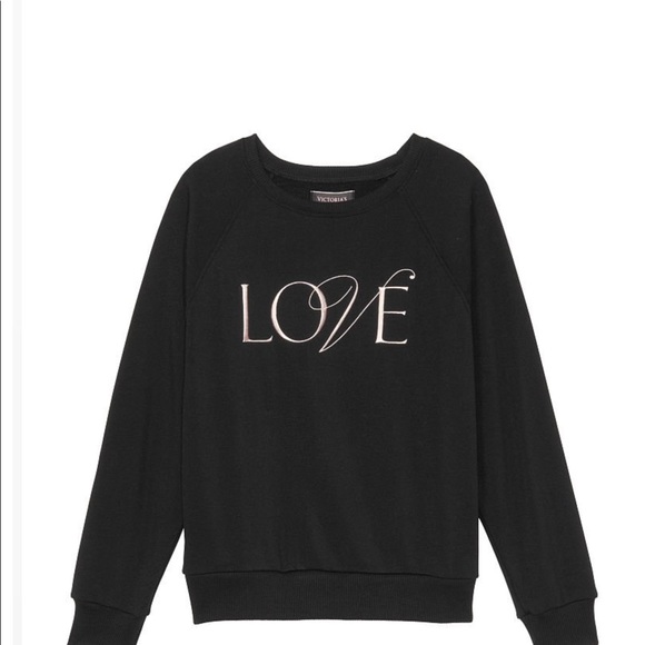 VICTORIAS SECRET BLACK FLEECE CREWNECK SWEATSHIRT - Picture 3 of 15